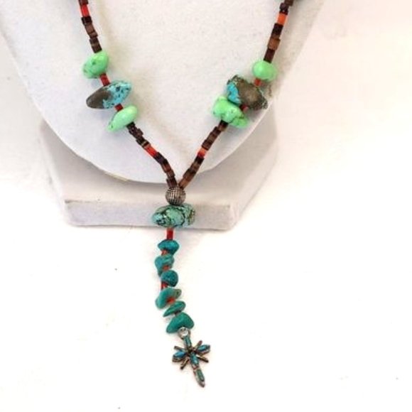 REAL vintage turquoise chunk 30"long lariat necklace - Picture 1 of 13